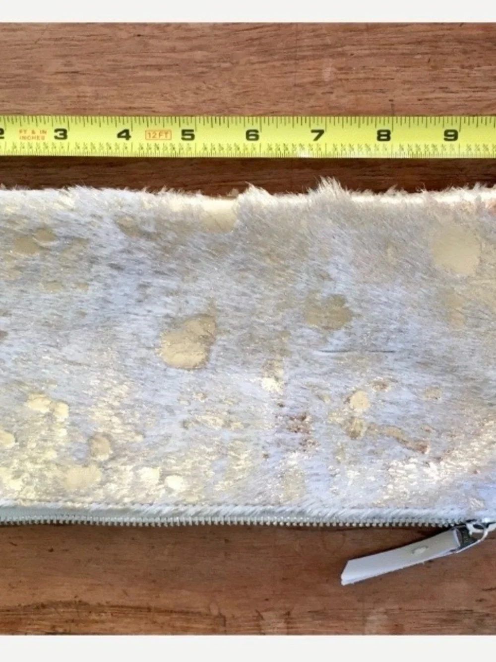 Artisan Made Metallic Gold Pony Fur Leather Clutch with Zipper
